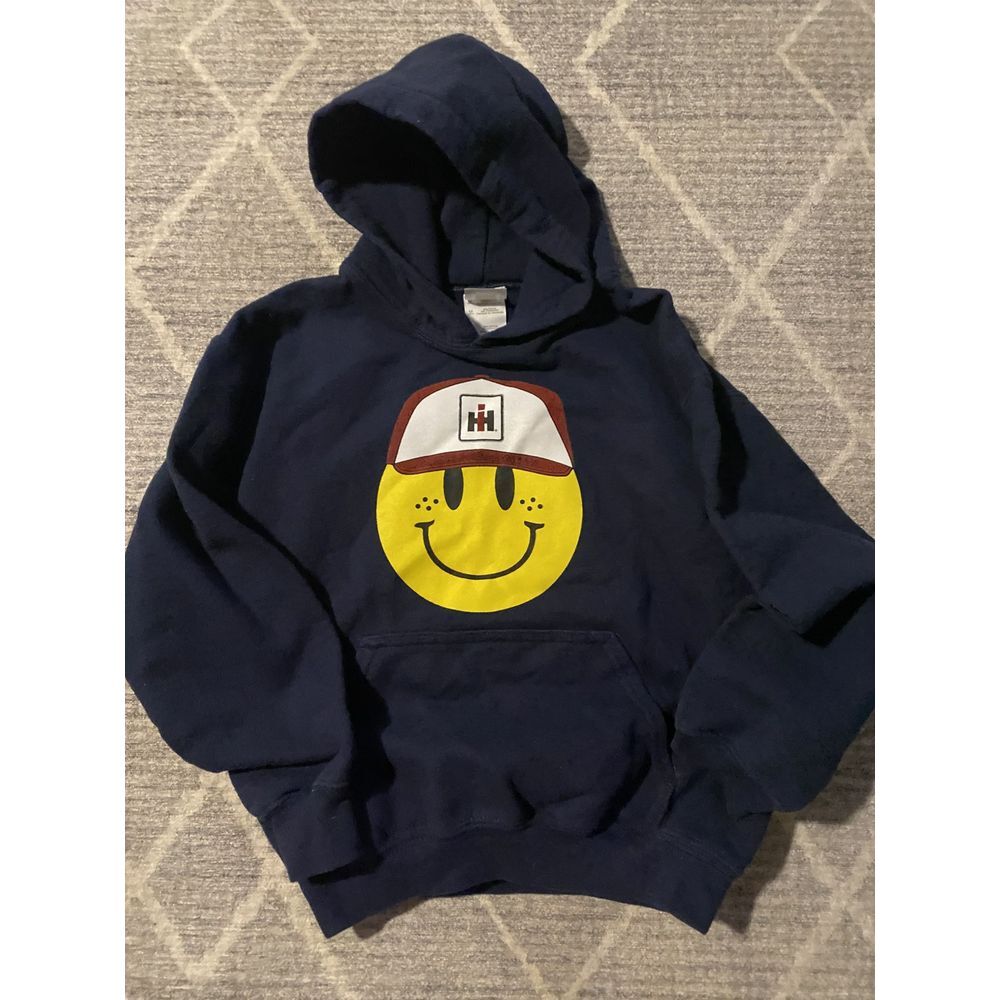 Case IH  boys sweatshirt Navy Smiley Face Size Medium Long Sleeve Pre Owned